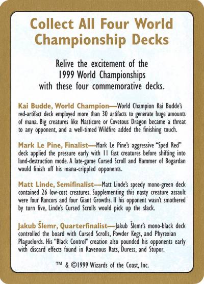 1999 World Championships Ad WC99-0 World Championship Decks 1999 Magic card