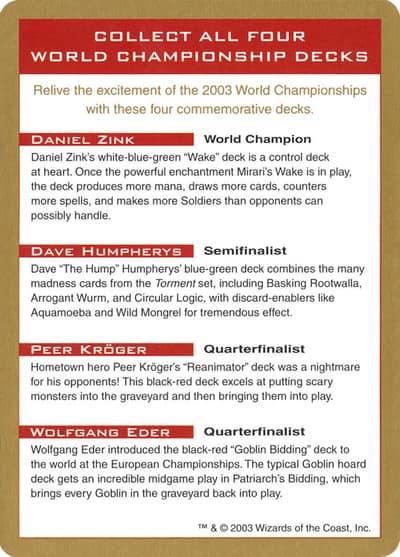 2003 World Championships Ad WC03-0 World Championship Decks 2003 Magic card
