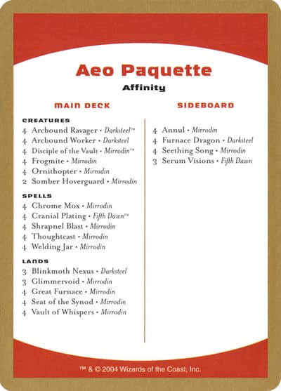 Aeo Paquette Decklist WC04-AP0B World Championship Decks 2004 Magic card