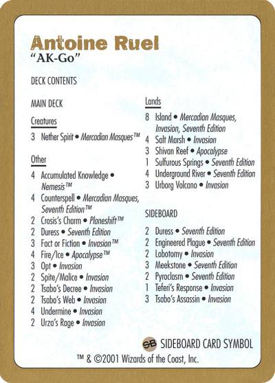 Antoine Ruel Decklist WC01-AR0B World Championship Decks 2001 Magic card