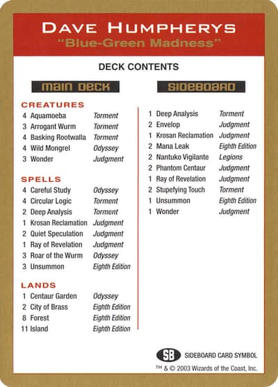 Dave Humpherys Decklist WC03-DH0B World Championship Decks 2003 Magic card