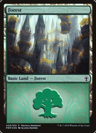 Forest PRWK-A09 GRN Ravnica Weekend Magic card