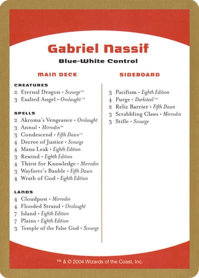 Gabriel Nassif Decklist WC04-GN0B World Championship Decks 2004 Magic card