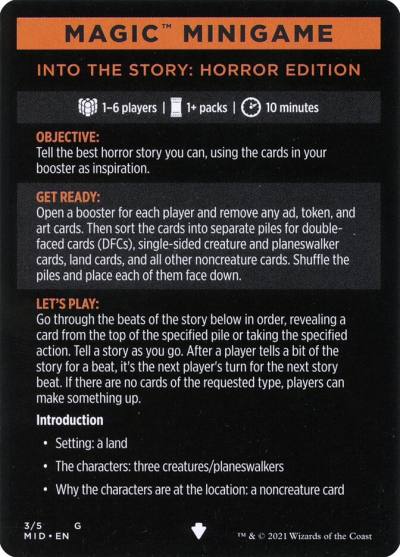 Into the Story: Horror Edition // Into the Story (cont'd) MMID-3 Innistrad: Midnight Hunt Minigames Magic card