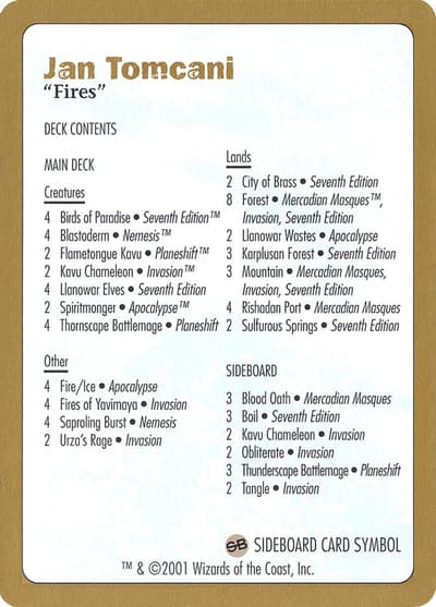 Jan Tomcani Decklist WC01-JT0B World Championship Decks 2001 Magic card