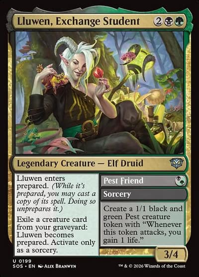 Lluwen, Exchange Student // Pest Friend 199 Secrets of Strixhaven Magic card
