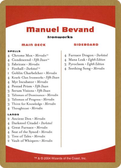 Manuel Bevand Decklist WC04-MB0B World Championship Decks 2004 Magic card