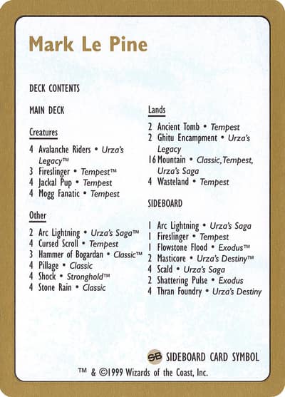Mark Le Pine Decklist WC99-MLP0B World Championship Decks 1999 Magic card