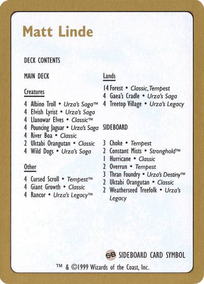 Matt Linde Decklist WC99-ML0B World Championship Decks 1999 Magic card