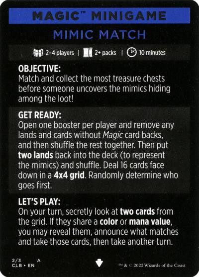 Mimic Match // Mimic Match (cont'd) MCLB-2 Commander Legends: Battle for Baldur's Gate Minigames Magic card