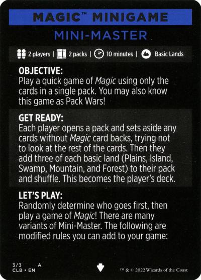 Mini-Master // Mini-Master (cont'd) MCLB-3 Commander Legends: Battle for Baldur's Gate Minigames Magic card