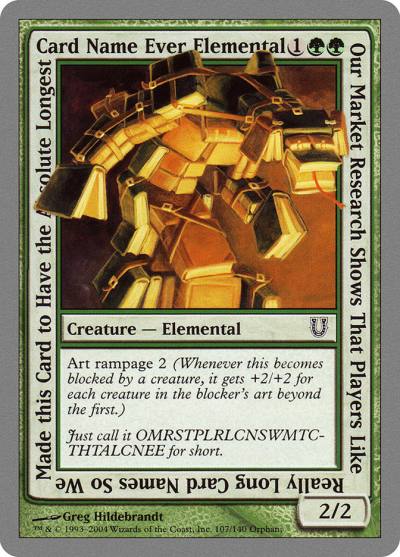 Our Market Research Shows That Players Like Really Long Card Names So We Made this Card to Have the Absolute Longest Card Name Ever Elemental UNH-107 Unhinged Magic card