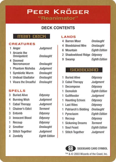 Peer Kröger Decklist WC03-PK0B World Championship Decks 2003 Magic card