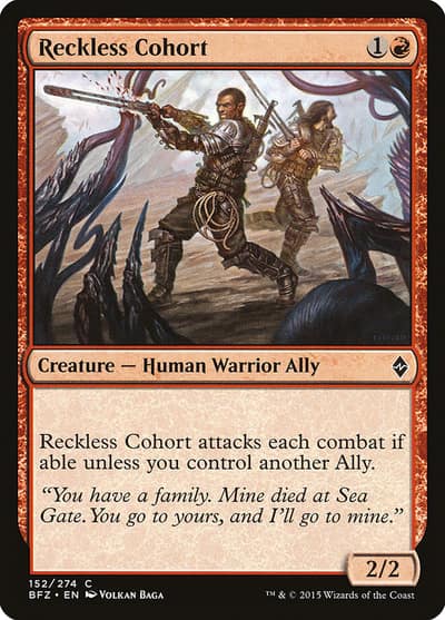 Reckless Cohort 152 Battle for Zendikar Magic card